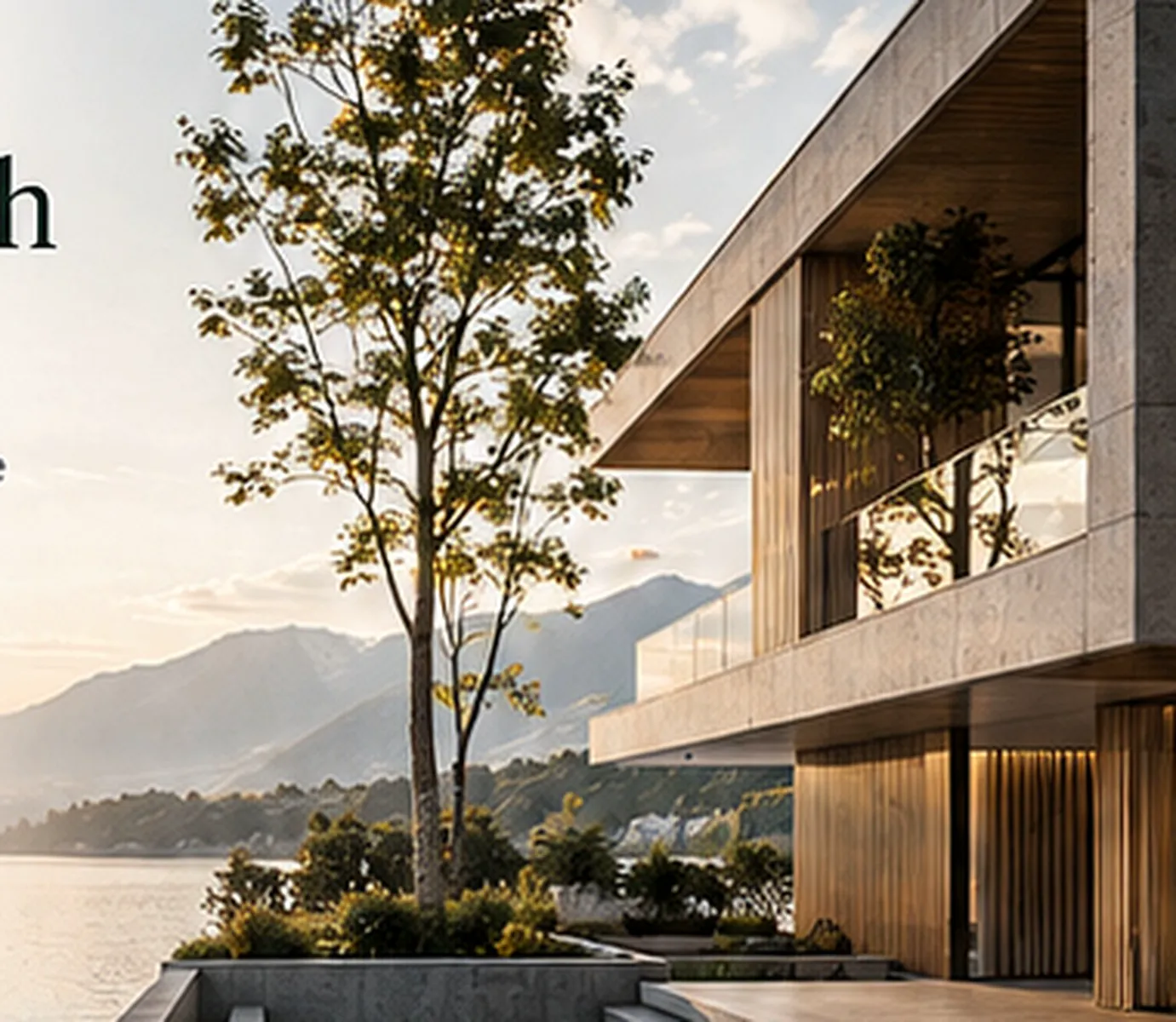 Moderne nachhaltige Architektur mit Naturmaterialien und großzügigen Glasflächen